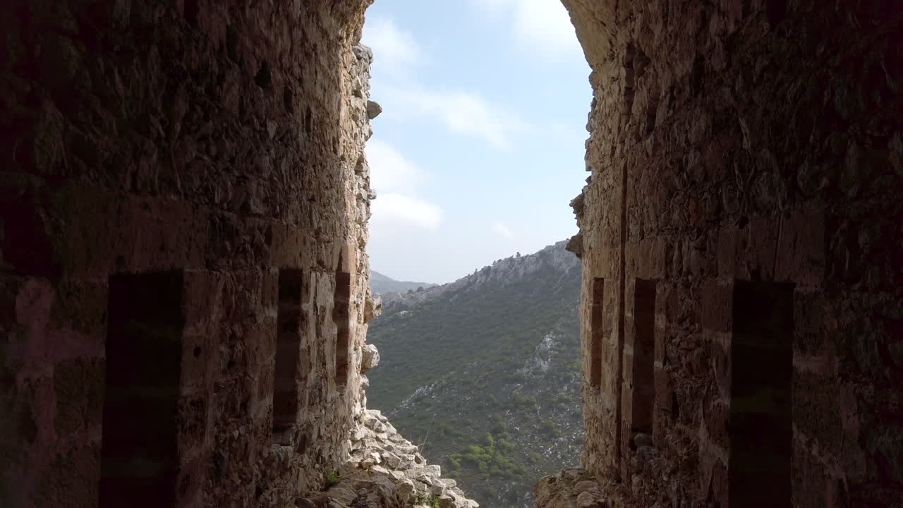 View from the St. Hilarion Castle on the Kyrenia mountain range, in Cyprus