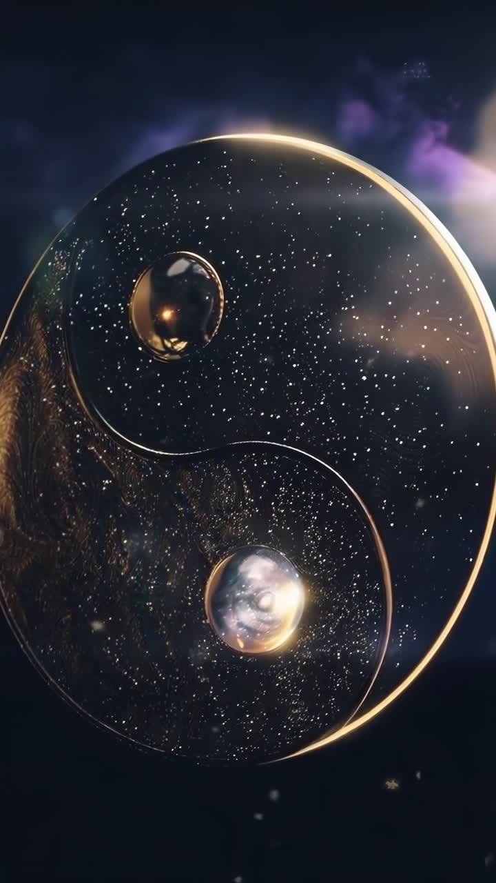 Elegant yin-yang symbol with gold details, captured in a close-up angle for a video