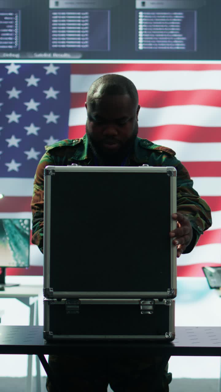 Vertical Video American military officers in cyber command center protect state secrets