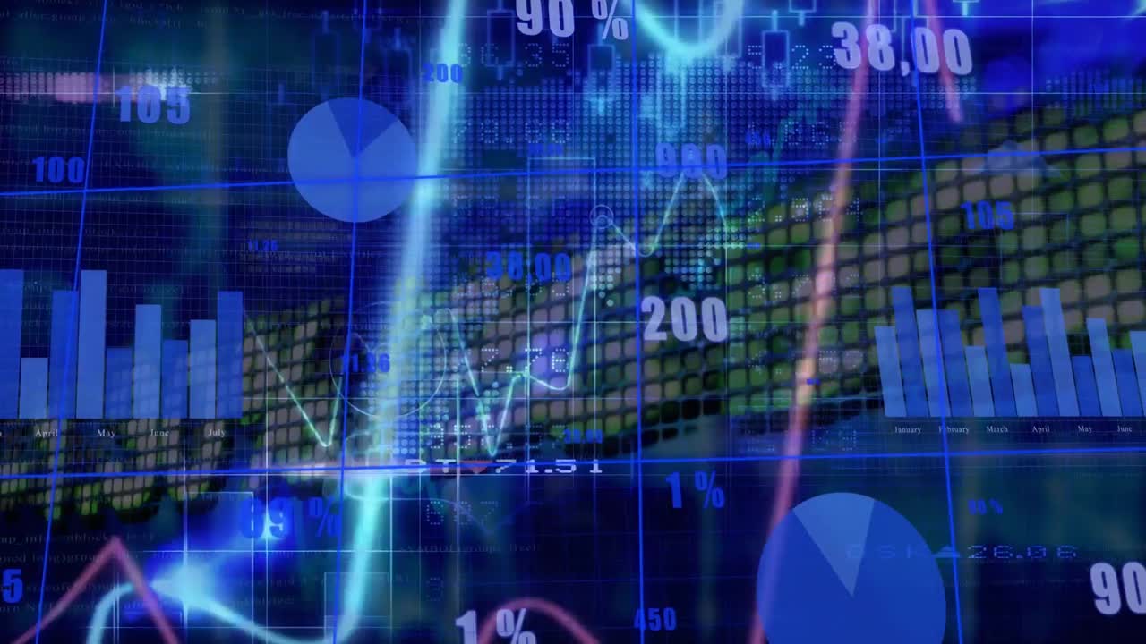 animación del procesamiento de datos financieros sobre las estadísticas