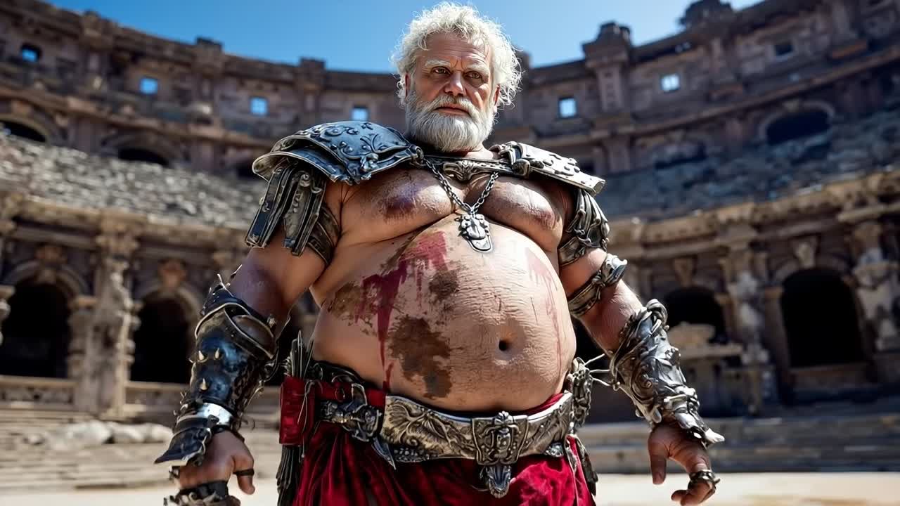 A man with a beard and a white beard standing in front of a building