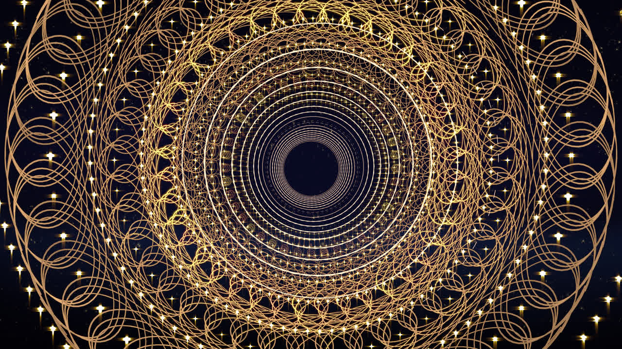 fondo de túnel circular dorado místico abstracto en bucle, video escénico para discoteca, mapeo de proyección visual, video musical, programa de televisión, editores y vjs para pantallas led, fiesta o desfile de moda