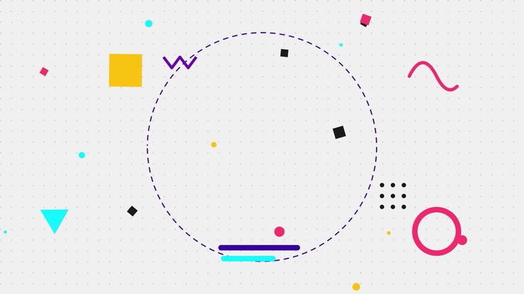 Sfondo di motion graphics astratto in stile Memphis con forme geometriche fluttuanti