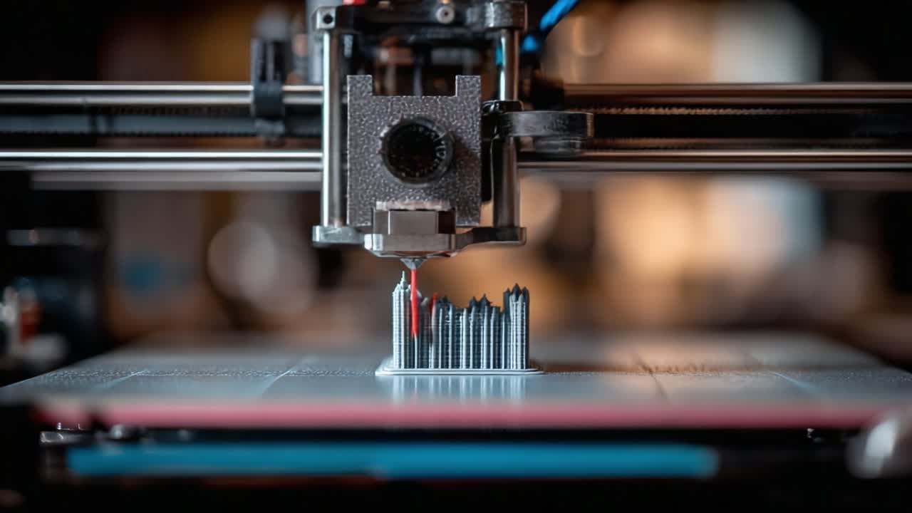 Advanced 3D Printing Process Captured in Two Frames, Highlighting Layered Construction of a Detailed Model as Colors Emerge and the Technology Performs Precision Work