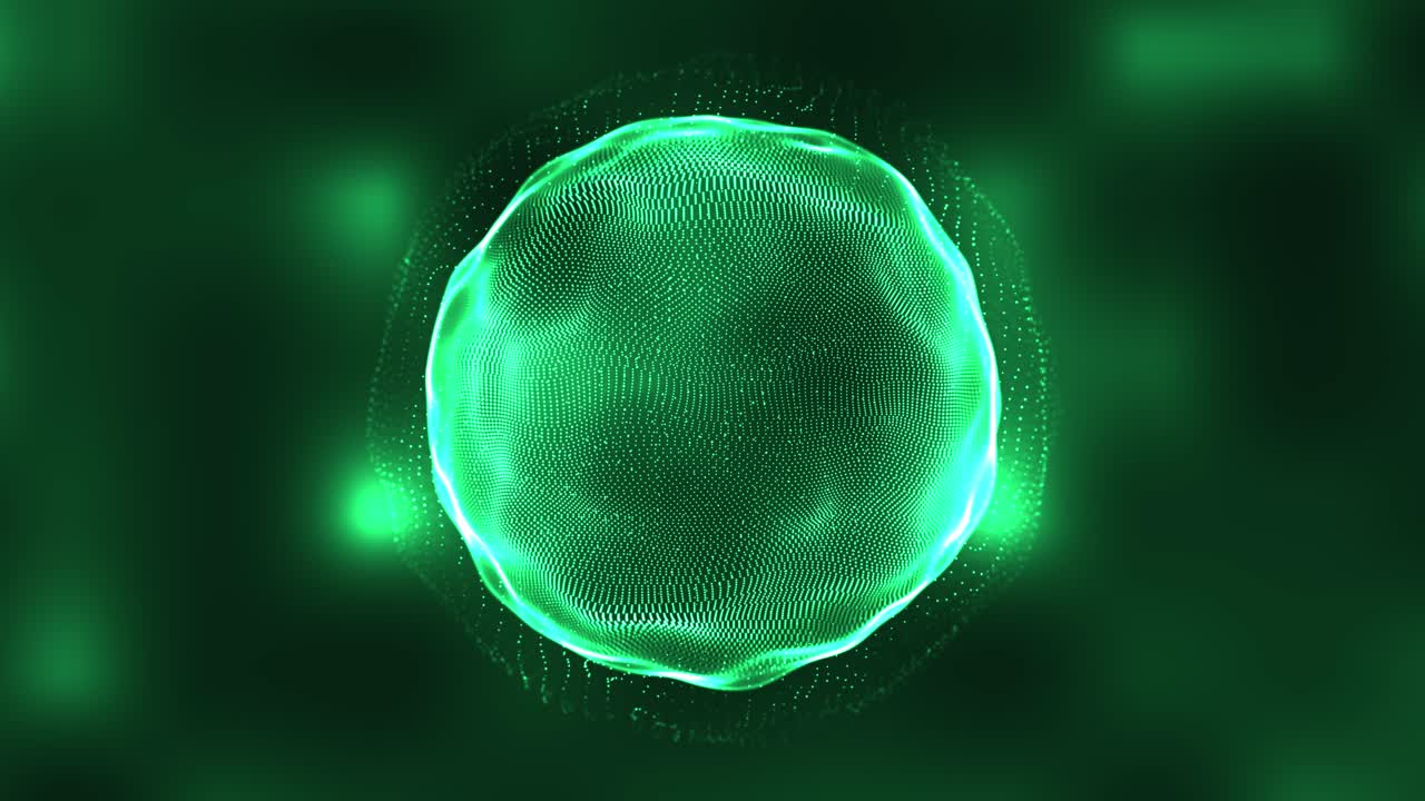 Campo high-tech con particelle luminose su sfera. Sfondo animato 3D.