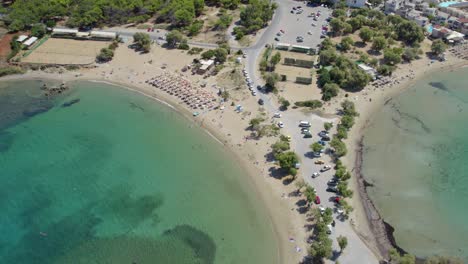 Aerial-View-Of-Agii-Apostoli-Beach-On-A-Sunny-Summer-Day-In-Chania,-Greece