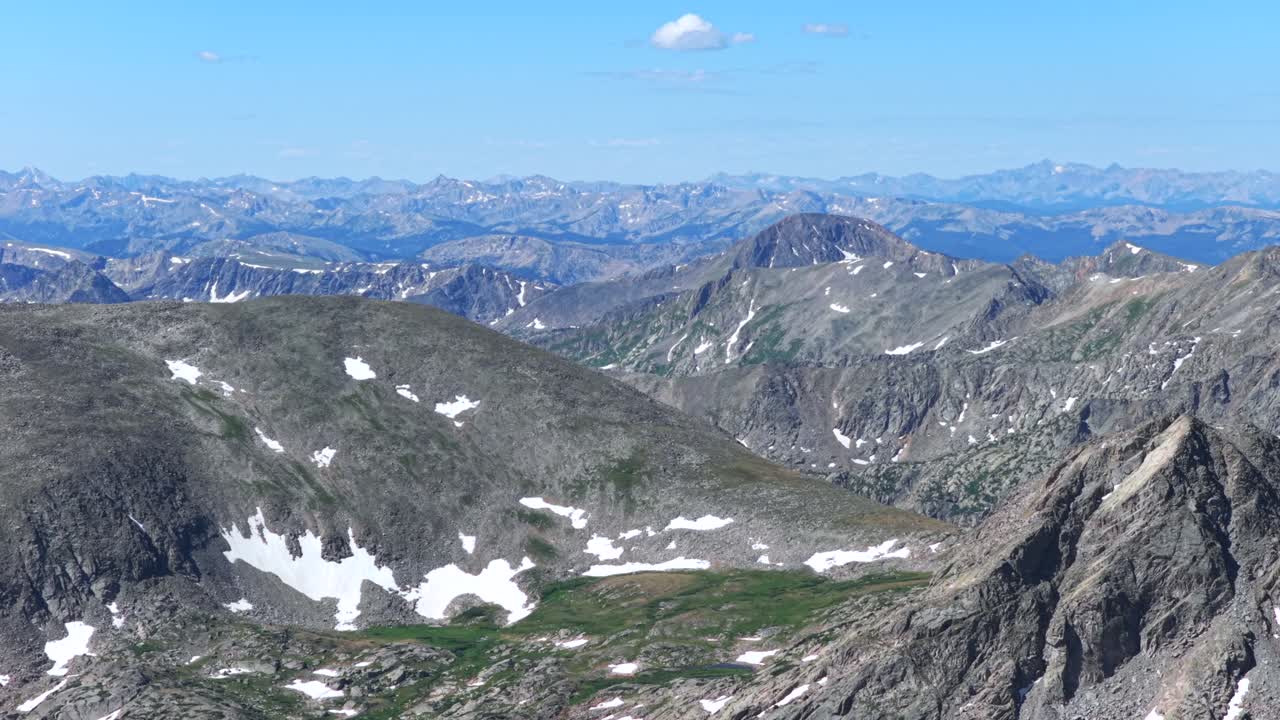 Morning Notch Mountain Halo Ridge view of Tuhare Constantine Lakes spring summer aerial drone Colorado Mount of the Holy Cross 14er Wilderness Sawatch Range Rocky Mountains landscape forward motion