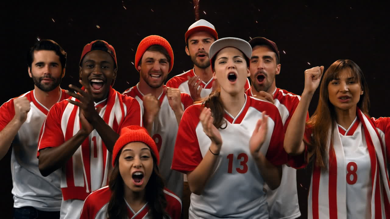 팬 들 이 불꽃놀이 로 팀 을 응원 하고 있다