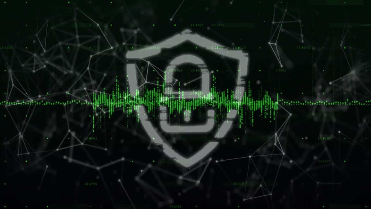 icono de candado de seguridad y procesamiento de datos a través de una red de conexiones