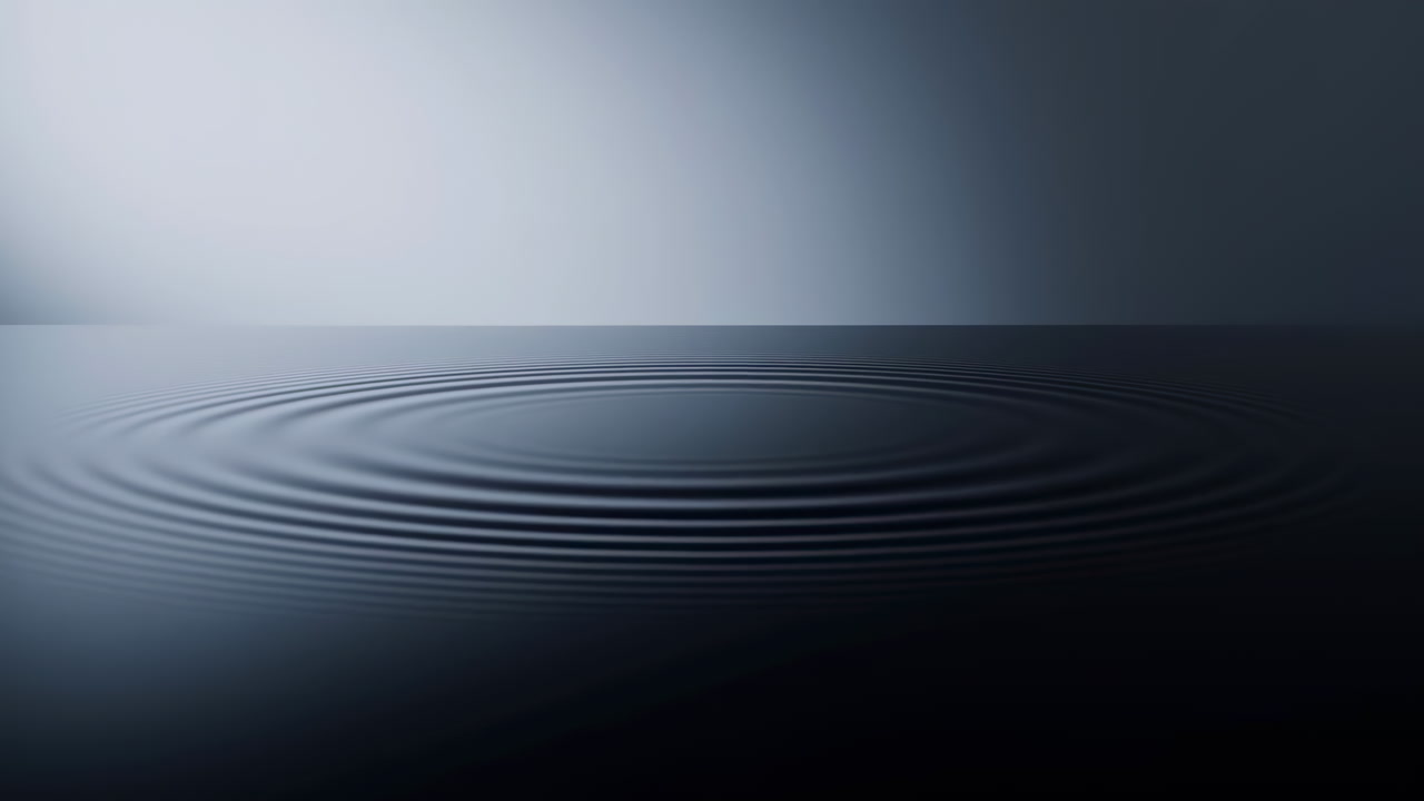 Concentric Ripples On Dark Water Surface, Slow Motion Reveals Subtle Wave Expansion, Soft Studio Gradient