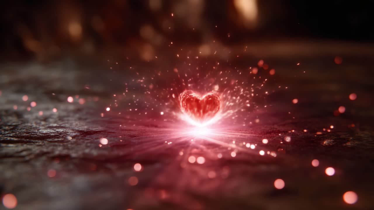 Una representación fascinante de un corazón brillante rodeado de energía resplandeciente, que irradia amor y calidez en una cautivadora exhibición visual de luz y color