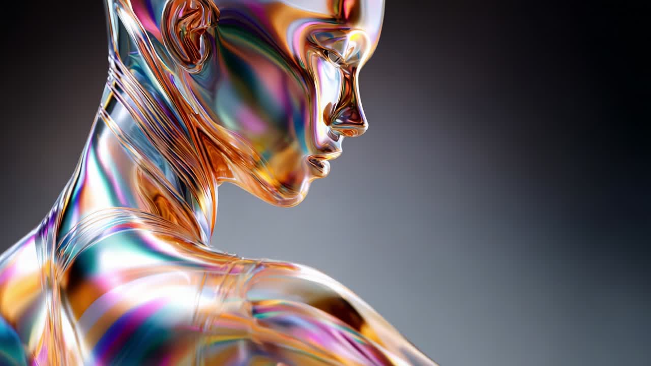 A stunning visual exploration of a translucent figure, showcasing intricate patterns and brilliant colors, emphasizing the captivating interplay of light and form in a contemporary artistic representation