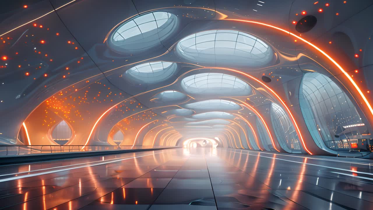 Futuristic Illuminated Corridor with Abstract Architecture