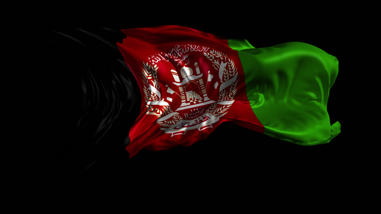 Waving Afghan Flag on Black Background