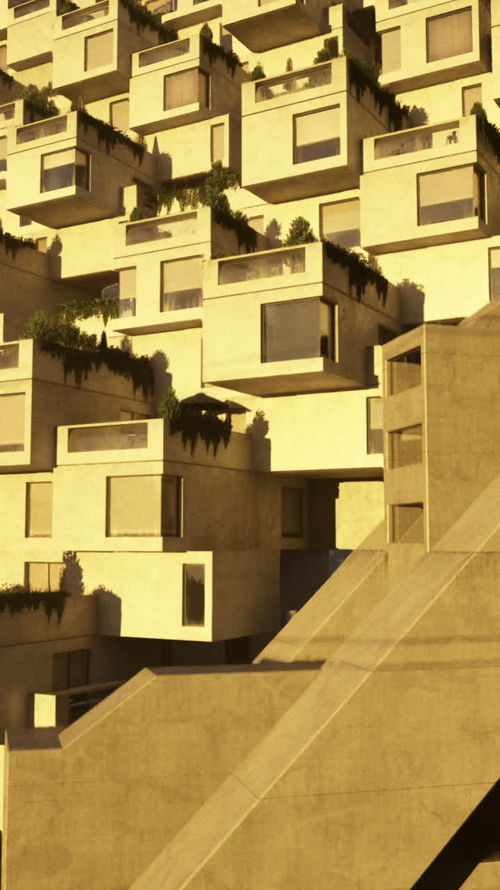 Unique architectural design of stacked residences with green terraces