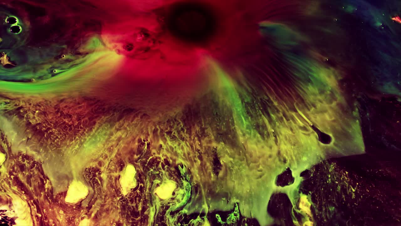 Bright Sun Colorful Ink And Paint Liquid Reaction / Cosmos Nebula background