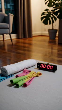 home workout with resistance bands and timer
