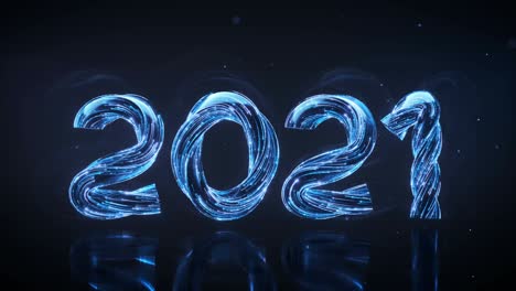 text 2021 of glowing blue light trails 3d render seamless loop animation