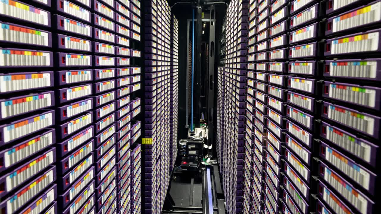 Video of empty corridor with rows of computer servers