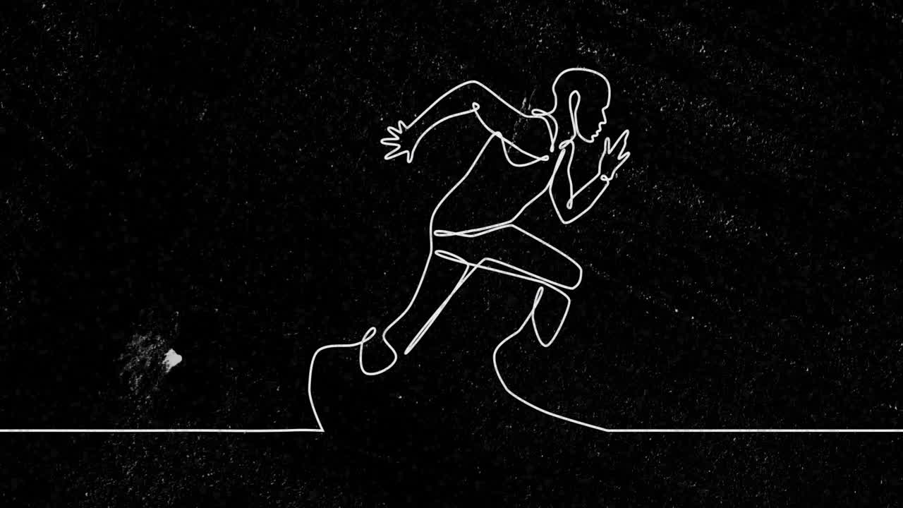 Animation of drawing of sportsman running on black background