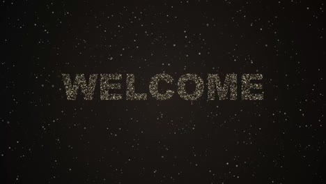 fireworks forming the word 'welcome' in the night sky