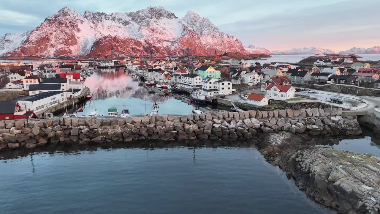 vista aérea de las islas lofoten hermoso paisaje durante el invierno