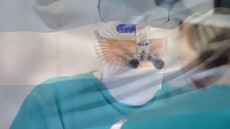 Animation-Der-Argentinischen-Flagge,-Die-über-Chirurgen-Im-Operationssaal-Weht