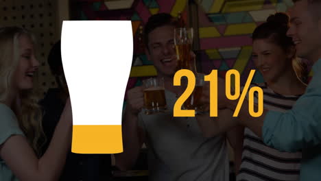 vaso de pinta y el porcentaje de llenado amarillo y la gente bebiendo cerveza
