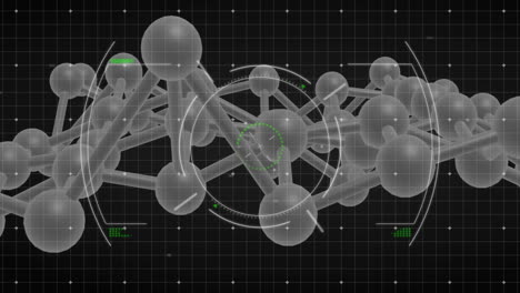 Animación-De-La-Estructura-Molecular-Y-Análisis-De-Datos-Sobre-Un-Fondo-De-Cuadrícula