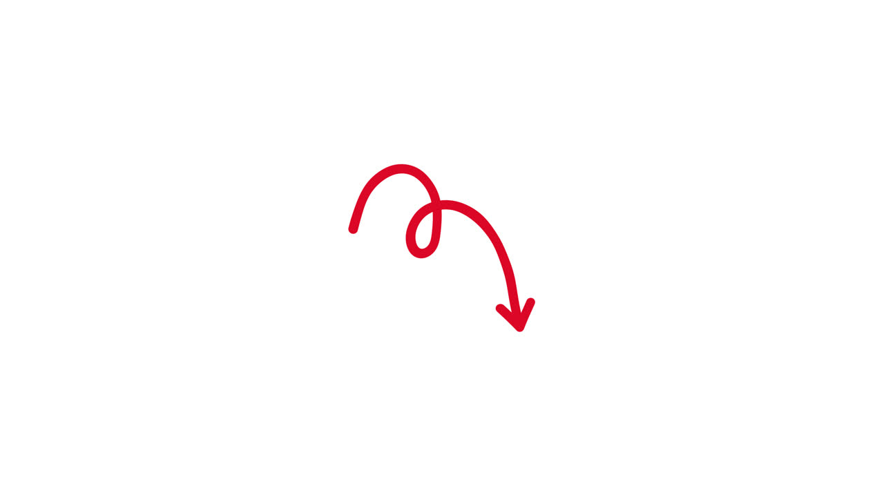 Red Hand-Drawn Spiral Arrow Animating on White Background