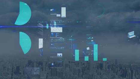 Animación-Del-Procesamiento-De-Datos-Estadísticos-Frente-A-La-Vista-Aérea-Del-Paisaje-Urbano