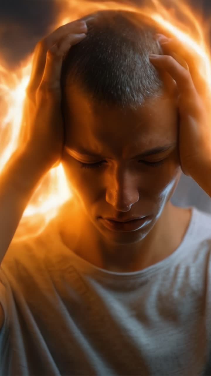A Personal Journey Through Struggle and Anxiety: A Young Individual Confronts Overwhelming Emotions Captured in Dramatic Light and Shadows