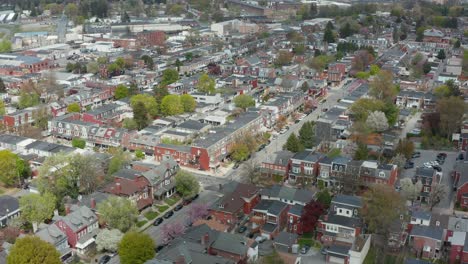 high aerial of lancaster, pa usa housing during spring