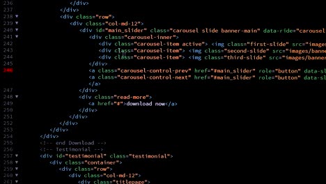 el desarrollador está navegando y marcando el código html en la pantalla de la computadora