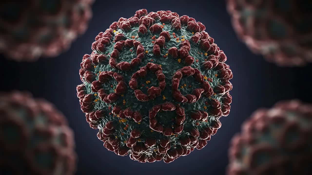 A Detailed Visualization of a Virus, Demonstrating Its Complex Structure and Surface Features in High Definition, Essential for Understanding Pathogenic Mechanisms
