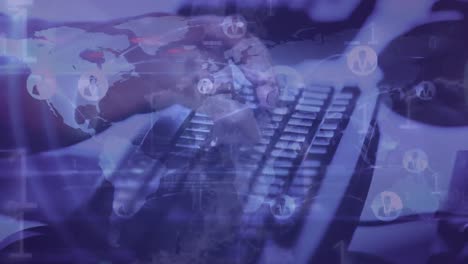 animación del escaneo del alcance, el procesamiento de datos y la red de conexiones a través del teclado de la computadora