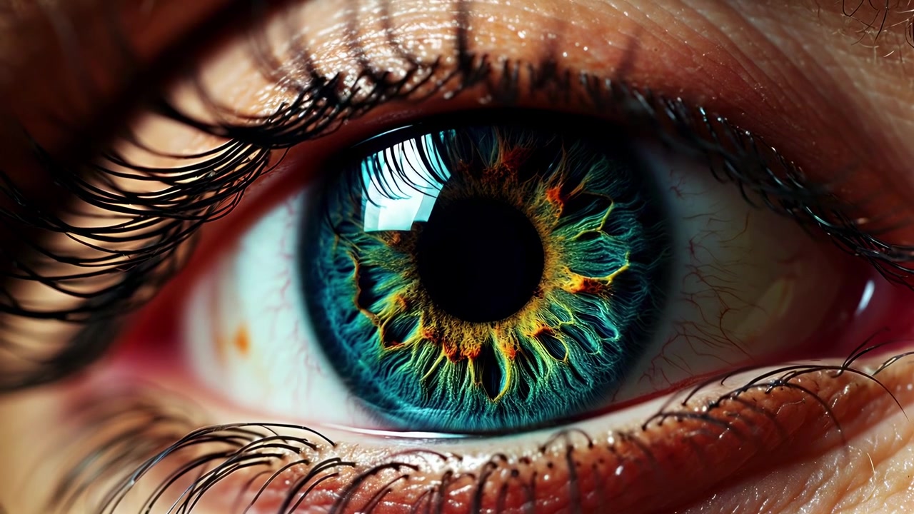 Primer plano extremo de un ojo humano vibrante parpadeando