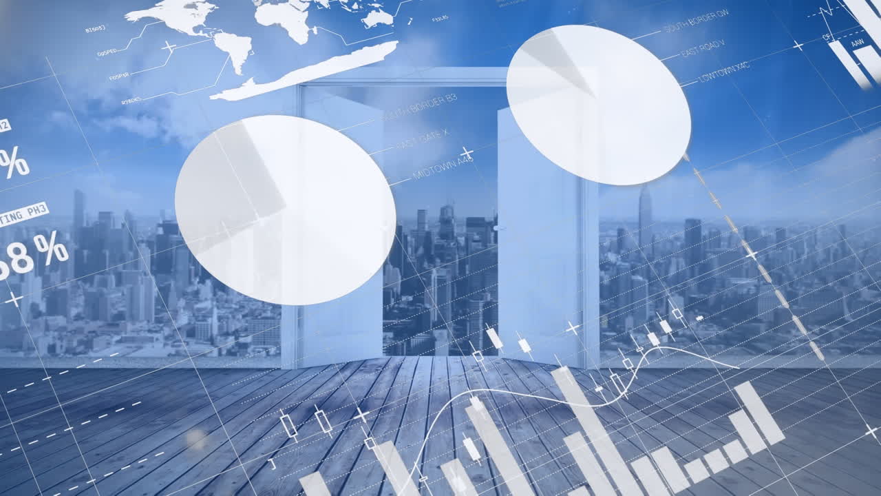 상점의 선반 위에서 통계와 데이터 처리의 애니메이션