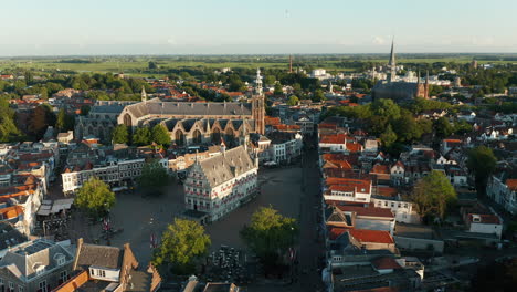 aerial view of the old town hall at the market square in gouda city, south holland