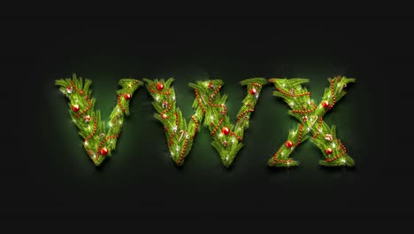 letras decorativas vwx, modelo de fuente de año nuevo en la oscuridad,