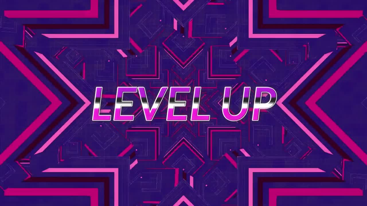 모양 위에 레벨 업 텍스트의 애니메이션