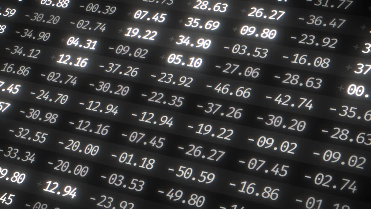 Sfondo astratto animato in loop 4K con cifre del mercato azionario. Concetto finanziario. Dati di borsa in mostra