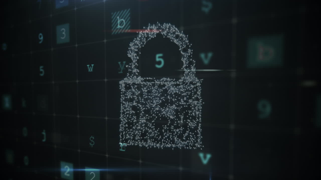 animación de escaneo, números y candado de seguridad en línea