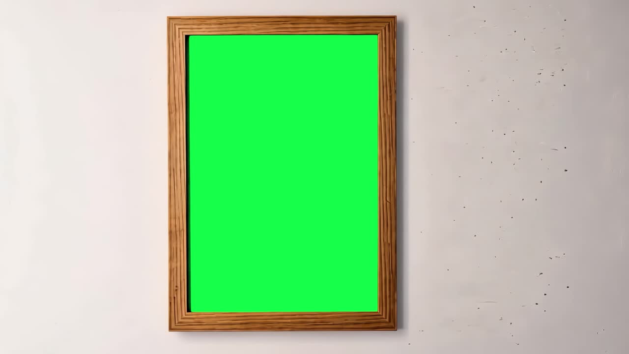 Animace živého mockupu s minimálním dřevěným rámečkem na obrázek, transparentní video 4K, zelené pozadí