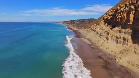 sandy coastline and rugged cliffs in torrey pines state beach on a sunny day in california, usa