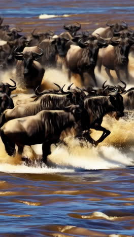 wildebeest migration crossing a river