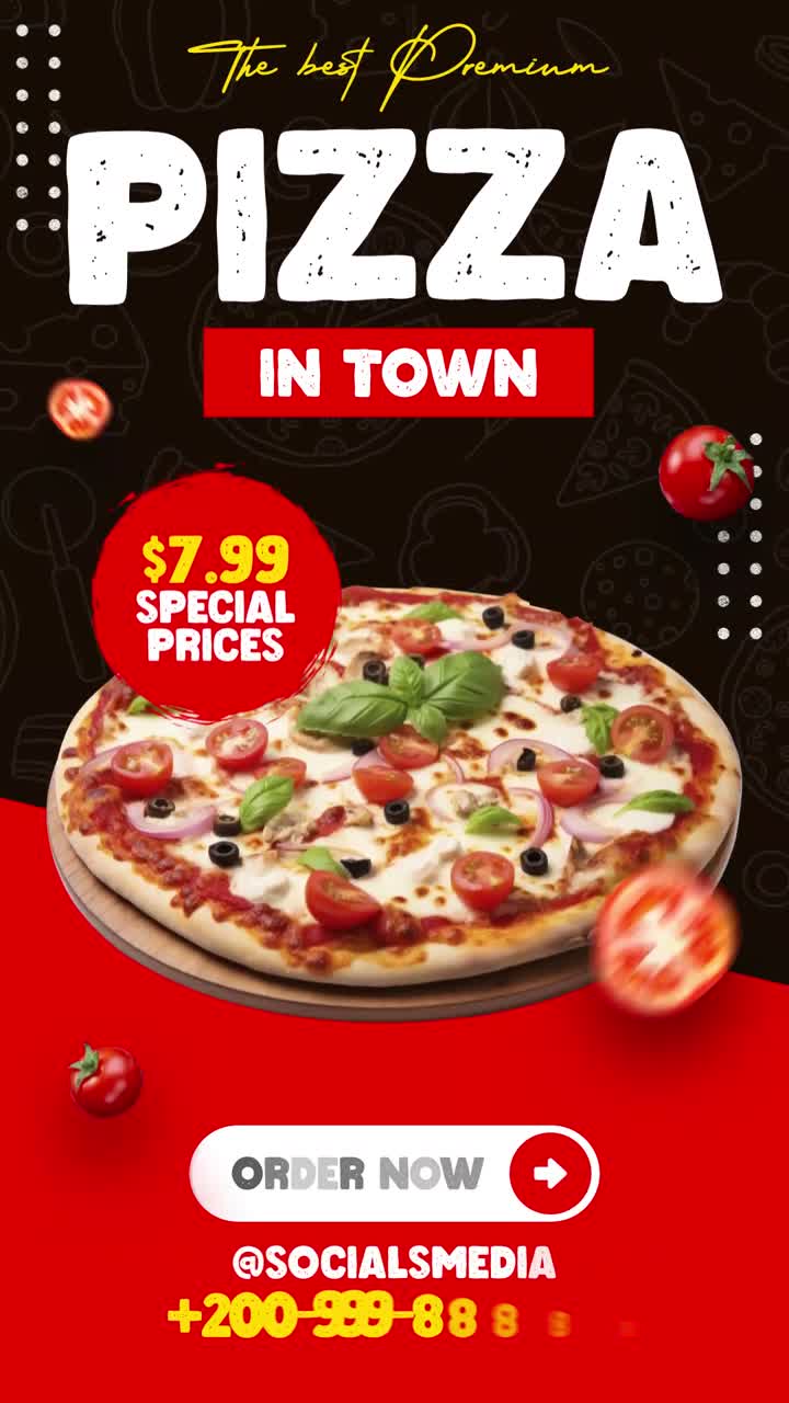 Animeret Pizzaannonce med Særpriser og Faldende Tomater