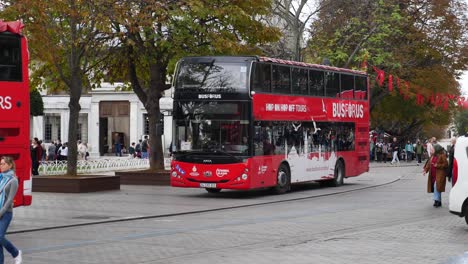 red double-decker bus in istanbul