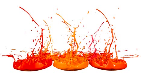 3d paints dance in 4k on white background. simulation of splashes of ink on a musical speaker that play music. beautiful splashes as a bright background in ultra high quality. version shades of red 1