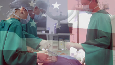 Animation-of-flag-of-usa-over-diverse-surgeons